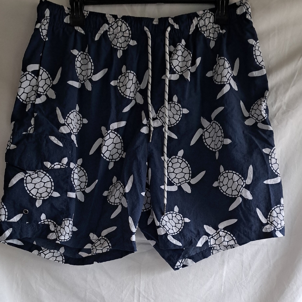 Navy Turtle Print Swim Shorts